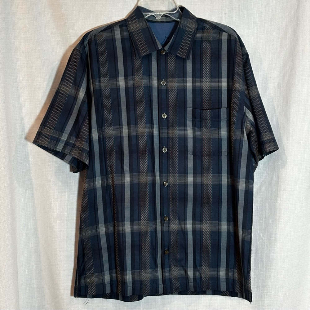 Tommy Bahama 100% Solk Navy Plaid Men's Shirt Size L